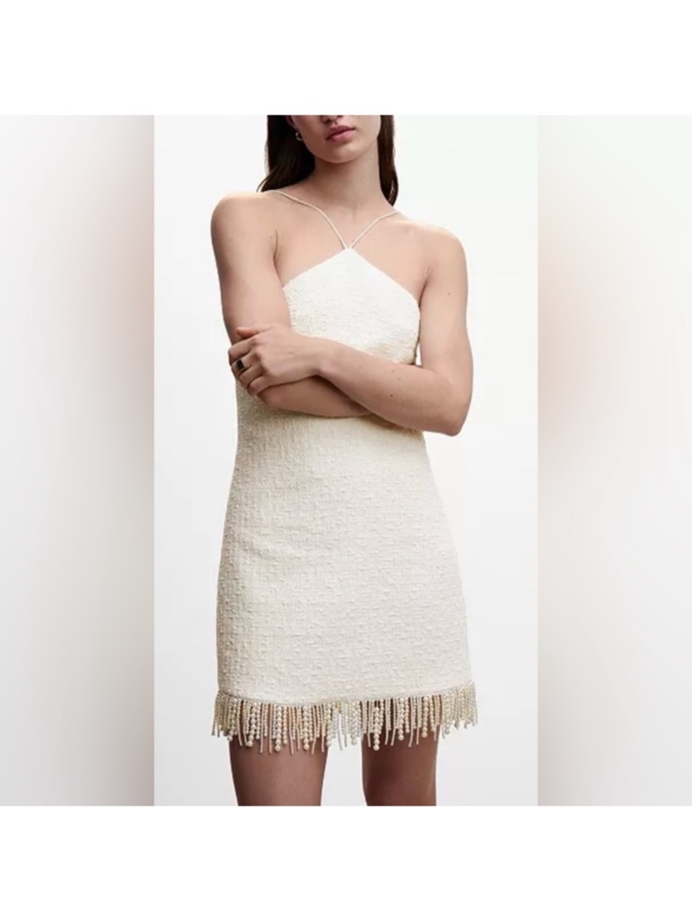 Jason Wu Cream Beaded Fringe Halter Mini Dress